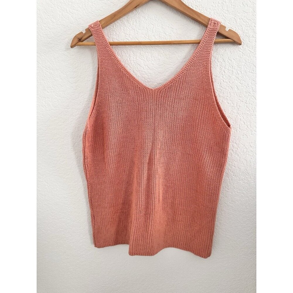 Women's Ribbed Cable Knit Sleeveless Tank Top Peachy Coral Cotton Blend‎ Size L